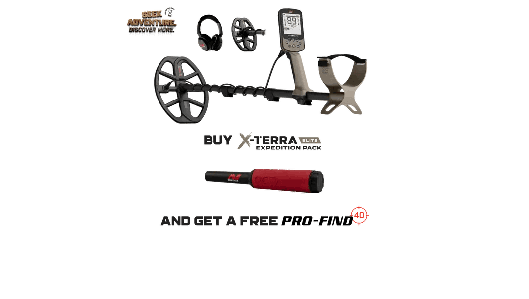 Minelab X-Terra Elite Expedition Pack Get a free Pro-Find 40 X-TERRA ELITE EXPEDITION PACK Sale available at Ok John Metal Detectors
